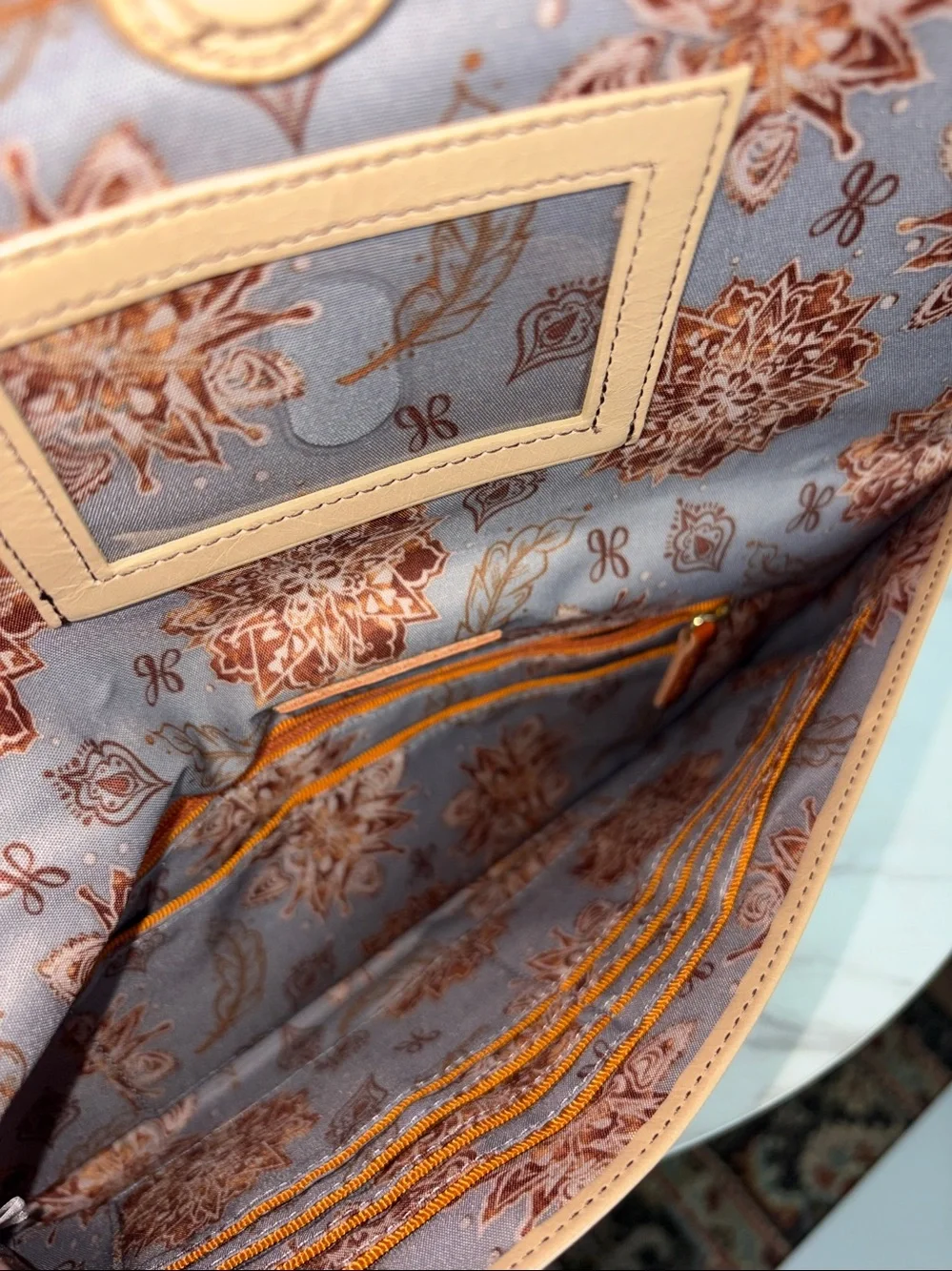 HOBO Beige Leather Stitch-Detail Fold-Over Clutch